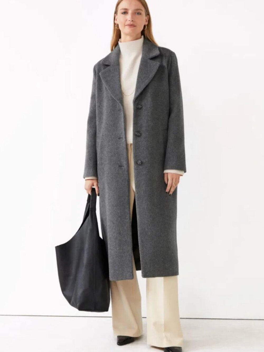 & OTHER STORIES Relaxed Alpaca Blend Coat Wool Belted Trench Long Gray $249.00 - Picture 3 of 16